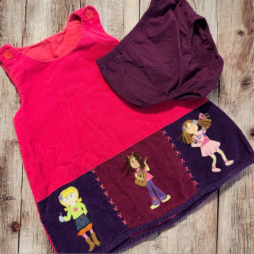 Vintage Good Lad 12mos Plum/Pink Girls Corduroy Patchwork Jumper 3D Hair Dolls